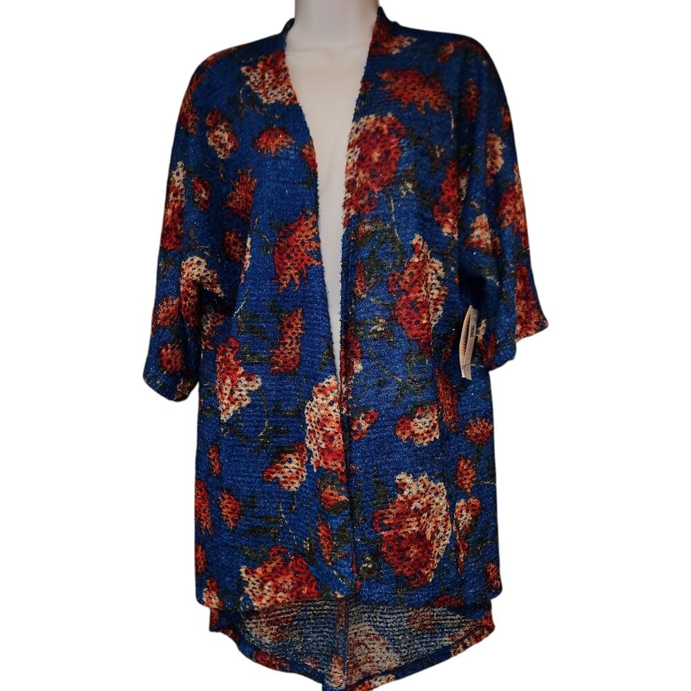Nwt Lularoe Blue And Red Rose Open Front "Lindsey" Kimono‎ Sz Sm